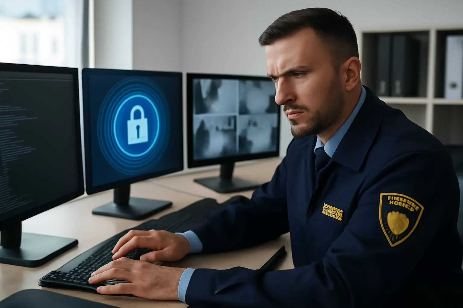 Professional setting showing a business security system ensuring compliance with industry regulations.
