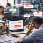 Office team struggling with process bottlenecks causing delays and reduced productivity